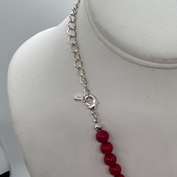 Pink Acrylic Beaded Necklace With Oval & Round Beads Glow Under Black Light 20" - Picture 10 of 13